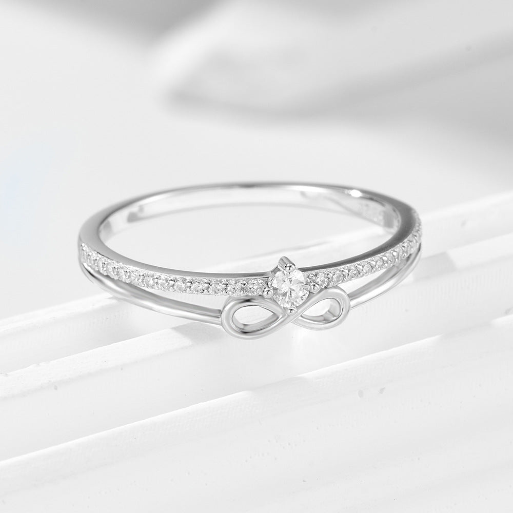 S925 Sterling Silver Unlimited Lucky 8-Character Ring Zircon Ring
