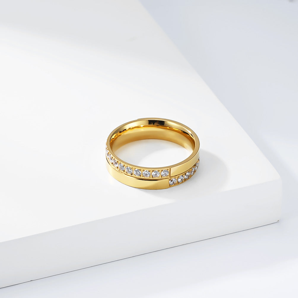 Planderful Titanium Inlaid Zircon Ring Unisex Luxury