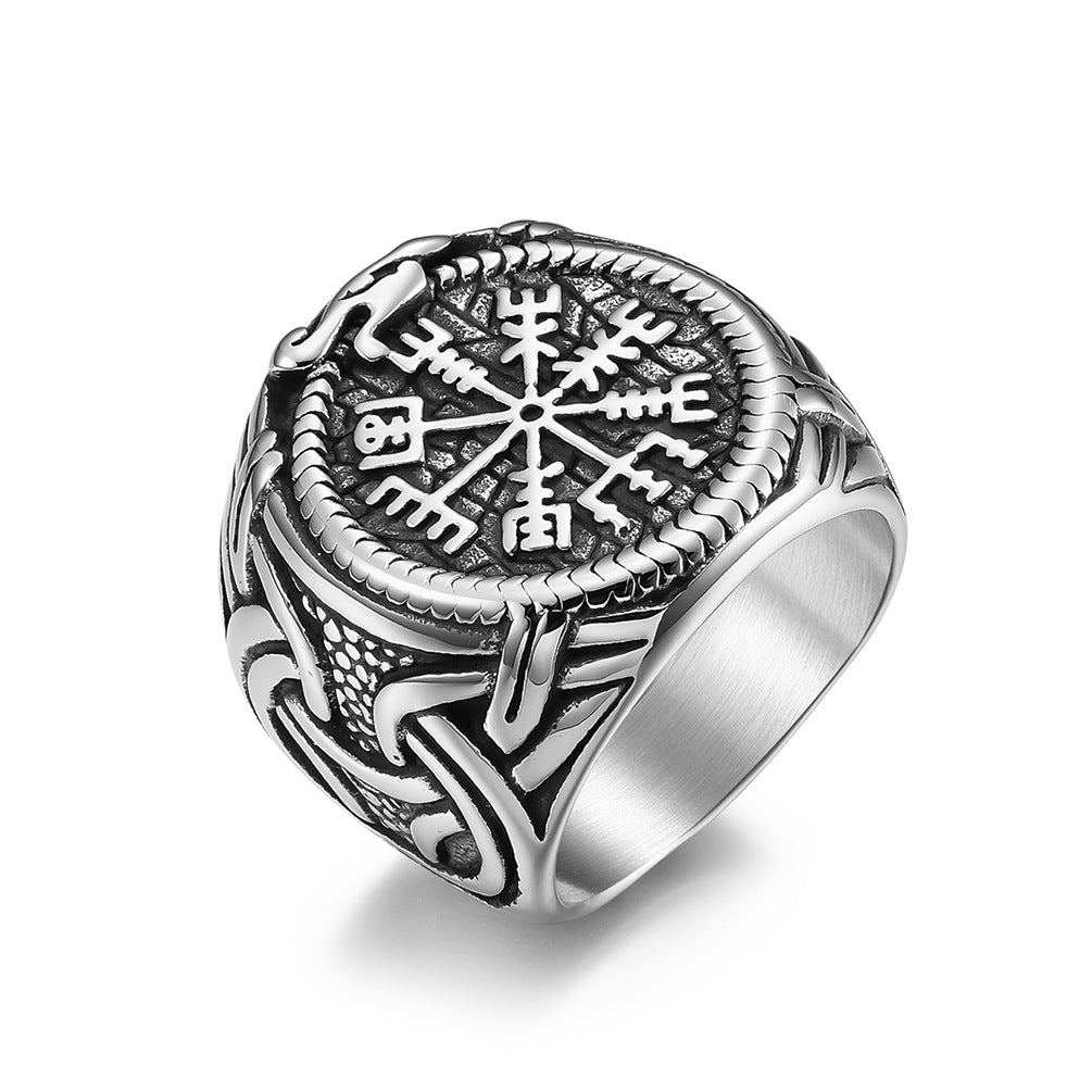 Nordic Viking Rune Titanium Steel Ring for Men Jewelry
