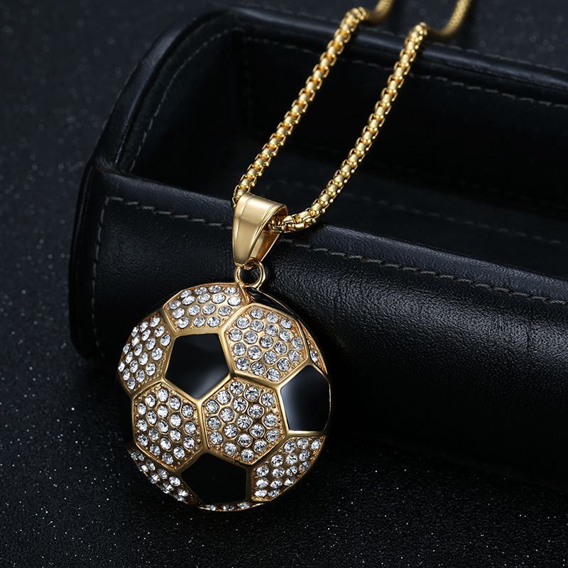 Planderful Everyday Genie Hip Hop Football Pendant Necklace Premium Stainless Gold Plated Zircon for Urban Fans