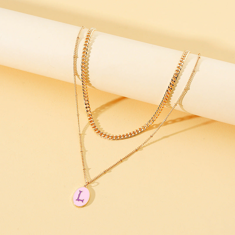 Double-Layer Letter Necklace with Internet Celebrity Vibe