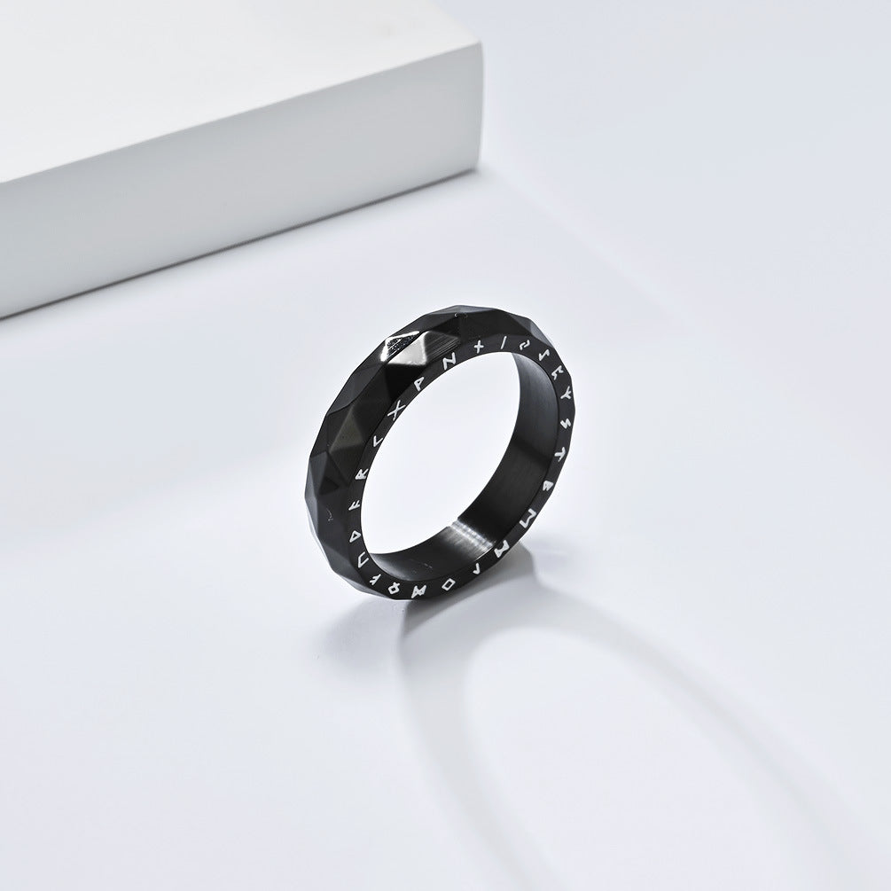 Titanium Steel Ring For Mens Nordic Retro Rhombus Viking Text Design Planderful Everyday Genie