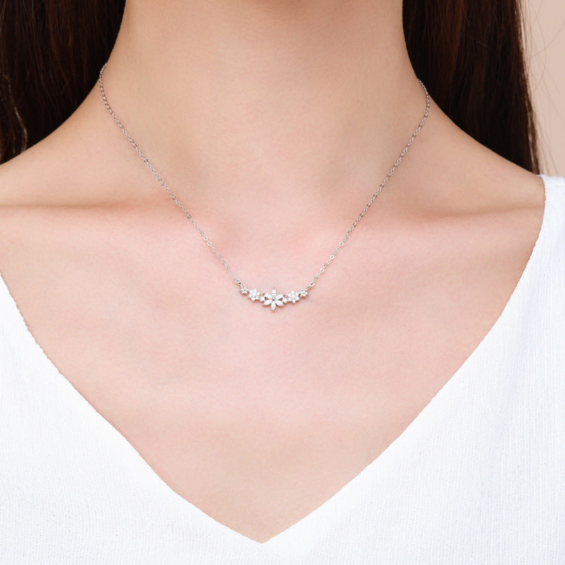 Exquisite Flower Sterling Silver Necklace with Zircon Detail