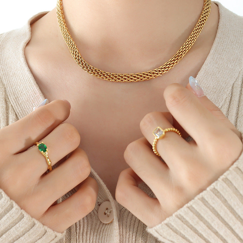 Elegant French-inspired Titanium Steel Necklace with 18K Gold Plating