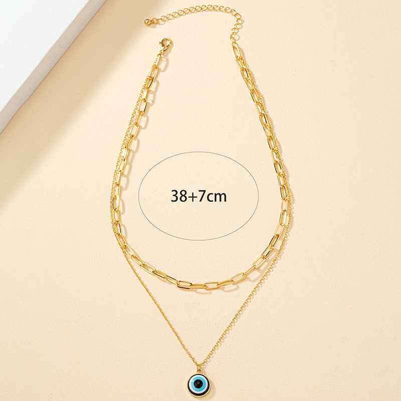Enchanting Double-Layered Devil's Eye Pendant Necklace for Women - Vienna Verve Collection