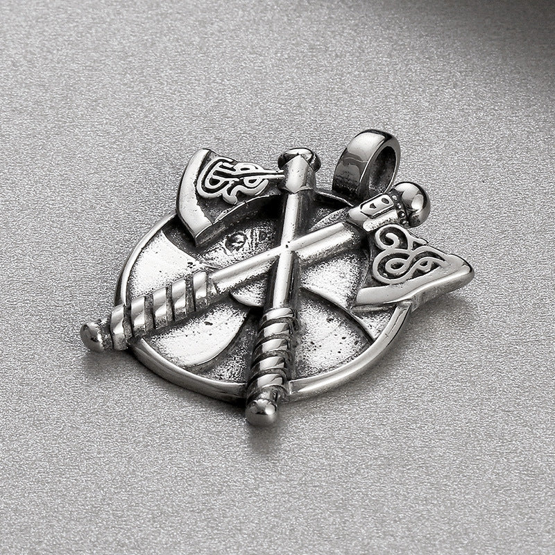 Viking-Inspired Stainless Steel Double Axe Pendant for Men – Punk Style Jewelry