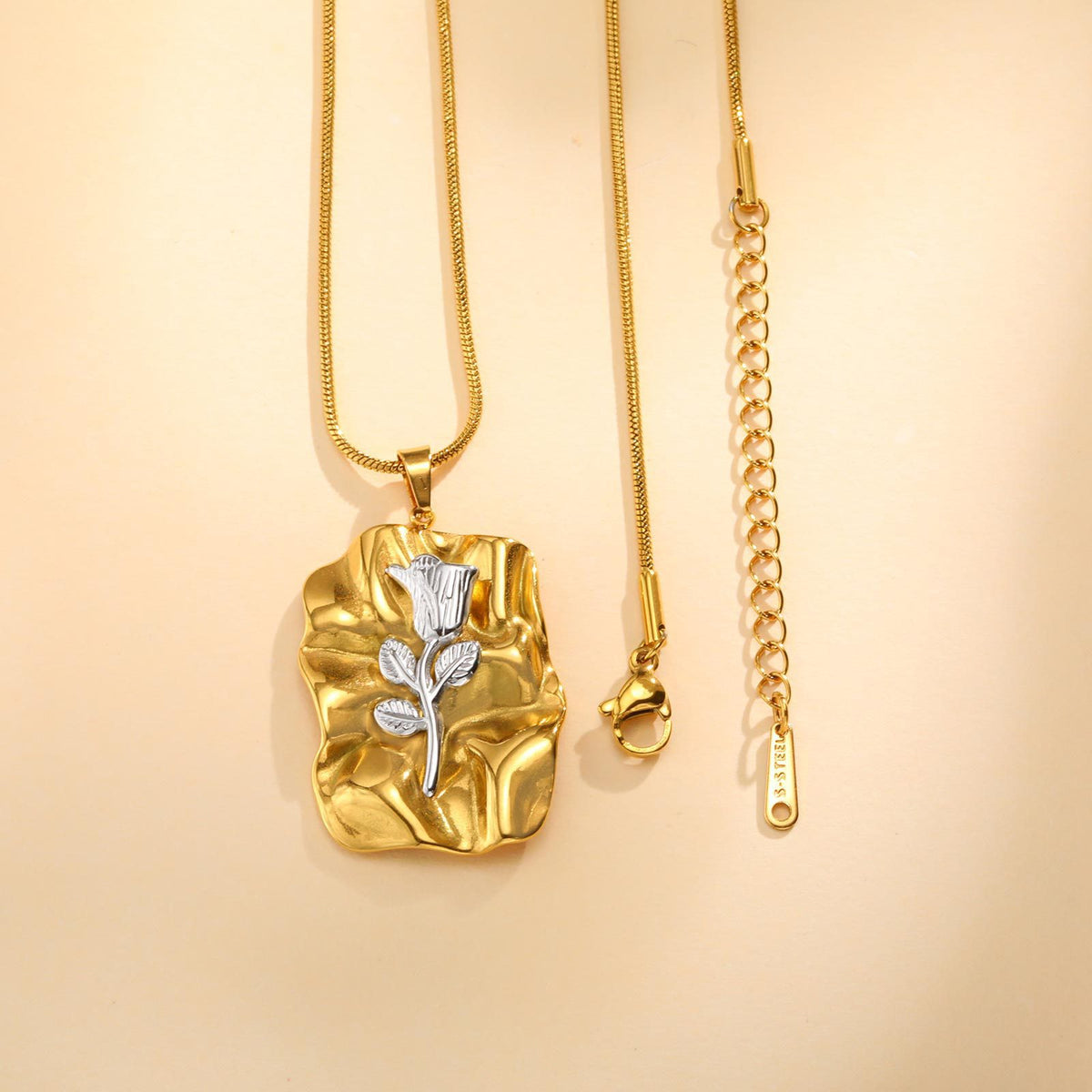 Rose Textured Stainless Steel Necklace