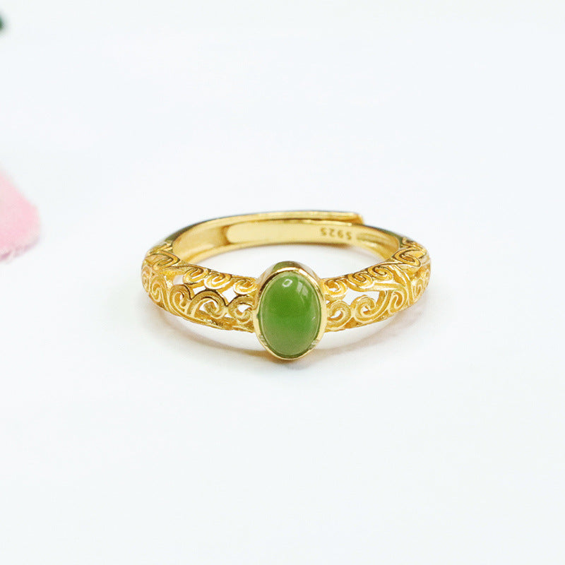 925 Sterling Silver Hetian Jasper Cloud Ring
