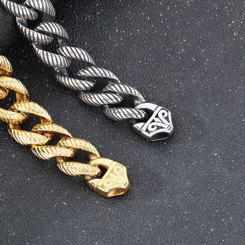 Planderful Mens Bracelet Titanium Steel 18K Engraved Buckle