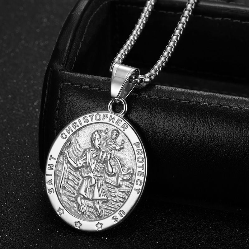 Planderful Everyday Genie St Christopher Necklace For Men Stainless Steel Non Fading Pendant