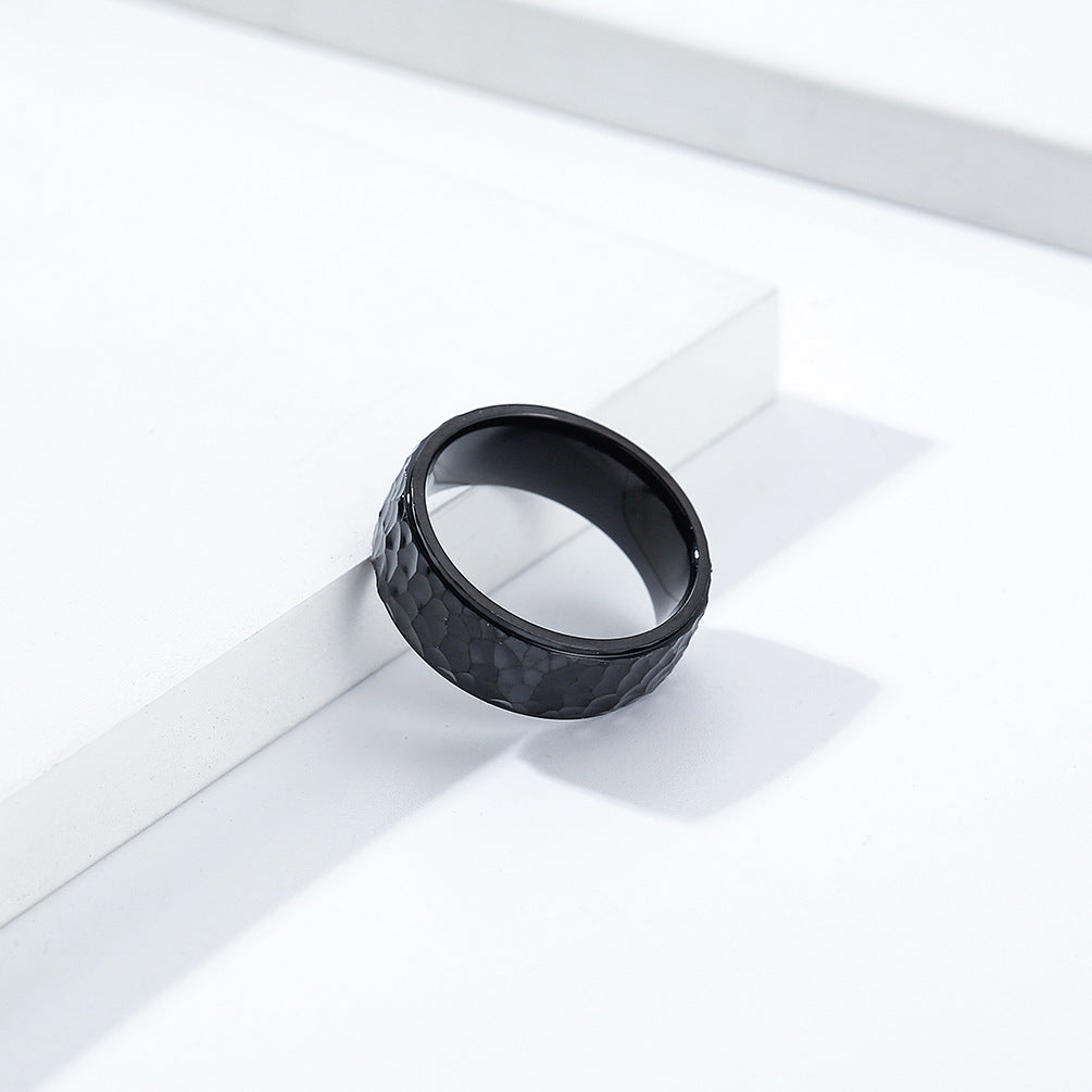 Planderful Unisex Stainless Steel Punk Ring Handmade Moon Pattern Beating Design