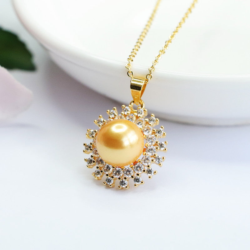 Champagne Shell Pearl Sun Halo Pendant — No Chain