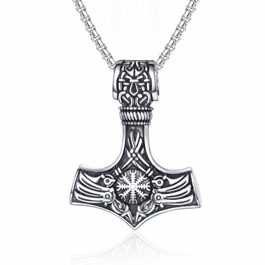 Steel Necklace - Statement Viking Thor's Hammer Pendant For Men Everyday Wear Gift Idea