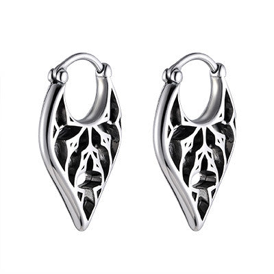 Planderful Stainless Steel Mens Earrings Hollow Engraved