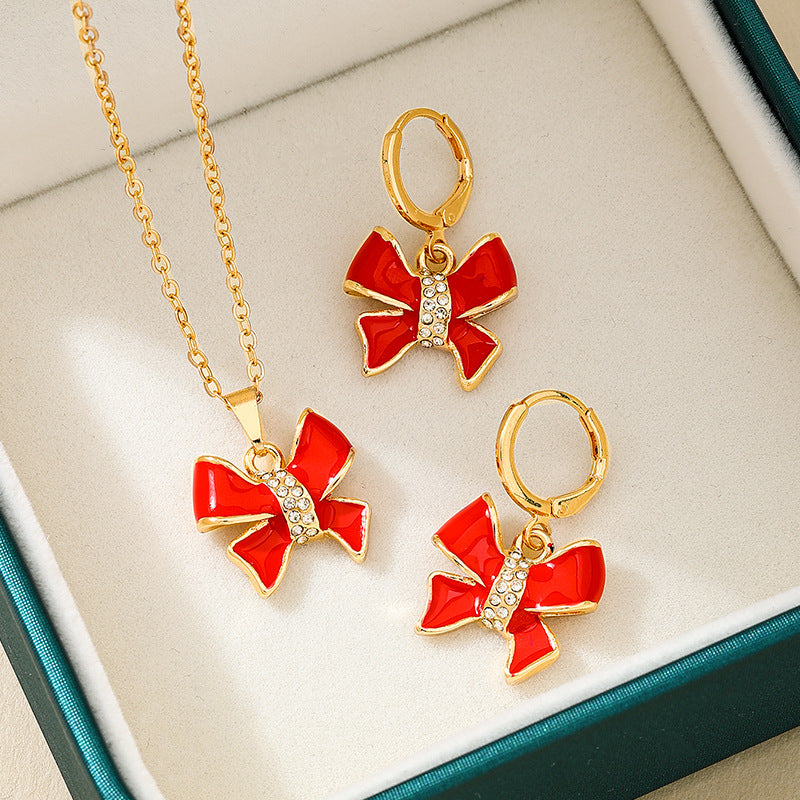 Charming Red Bow Jewelry Set for Women by Planderful