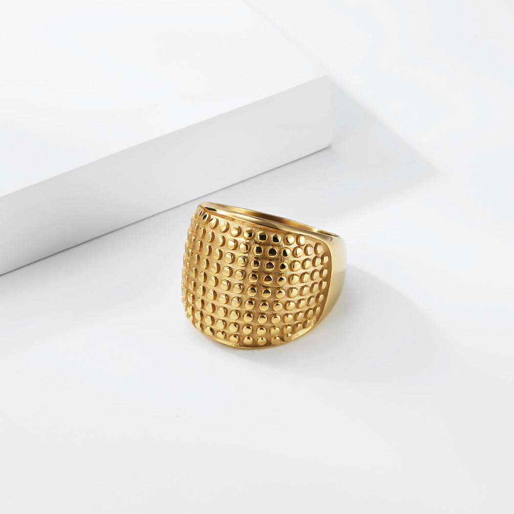 French Antique Coin Stainless Steel Ring Women's Gold-Plated