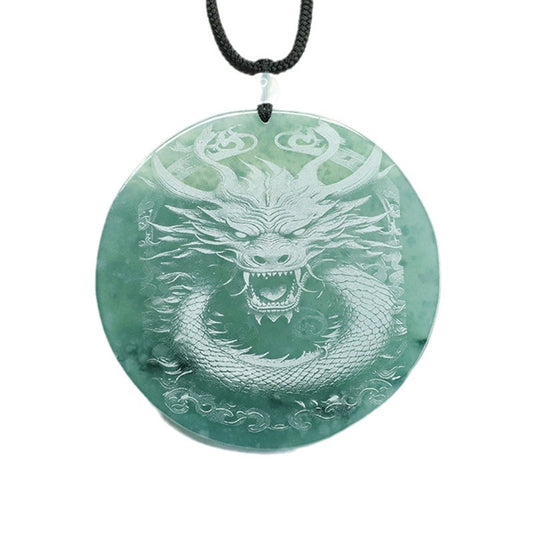 The Year of The Loong Natural Jade Dragon Shadow Carving Round Pendant