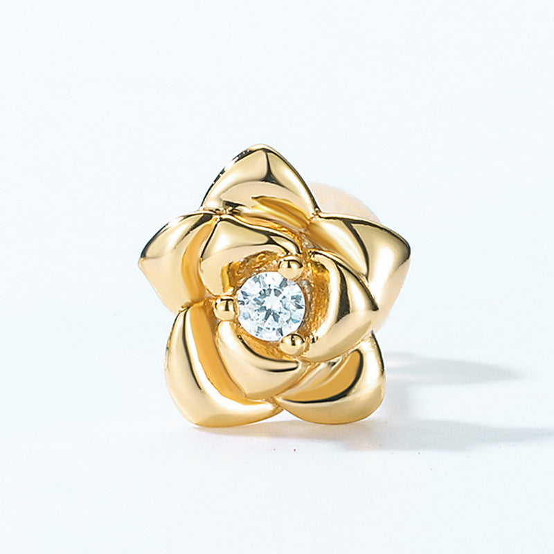 Round Red Garnet Rose Zircon Asymmetric Sterling Silver Earrings