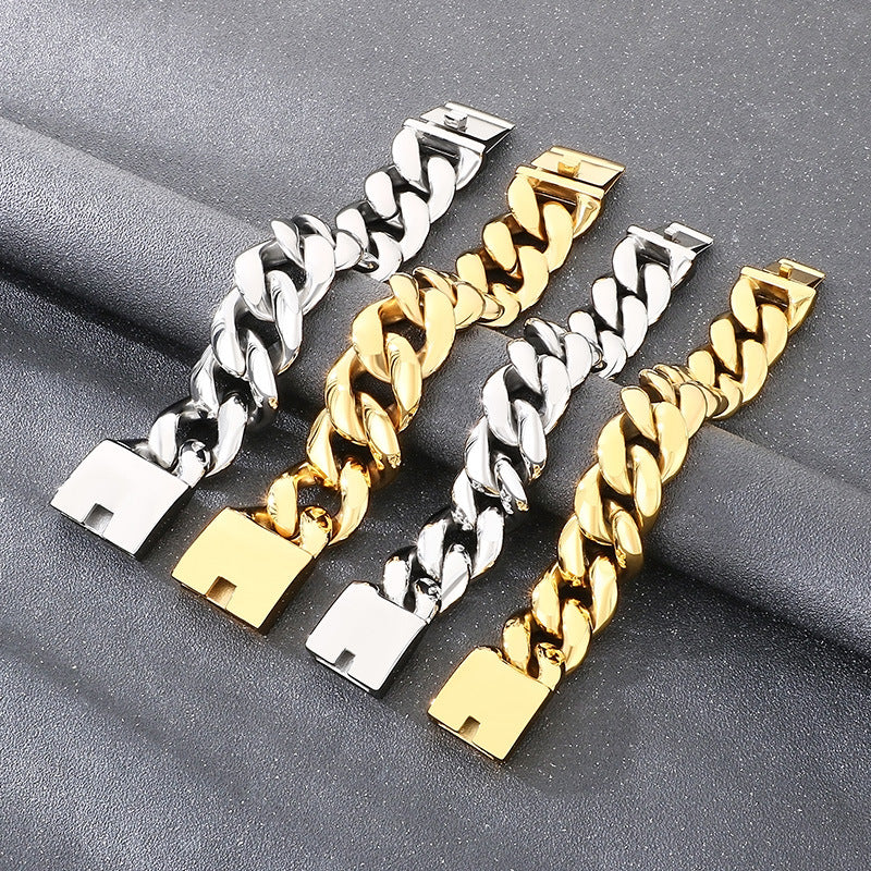 Wide – Hip-Hop Vacuum Plated 25/30mm Cuban Chain Titanium Steel Bracelet