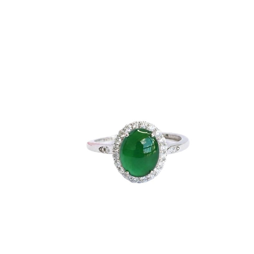 Green Jadeite 925 Silver Ring