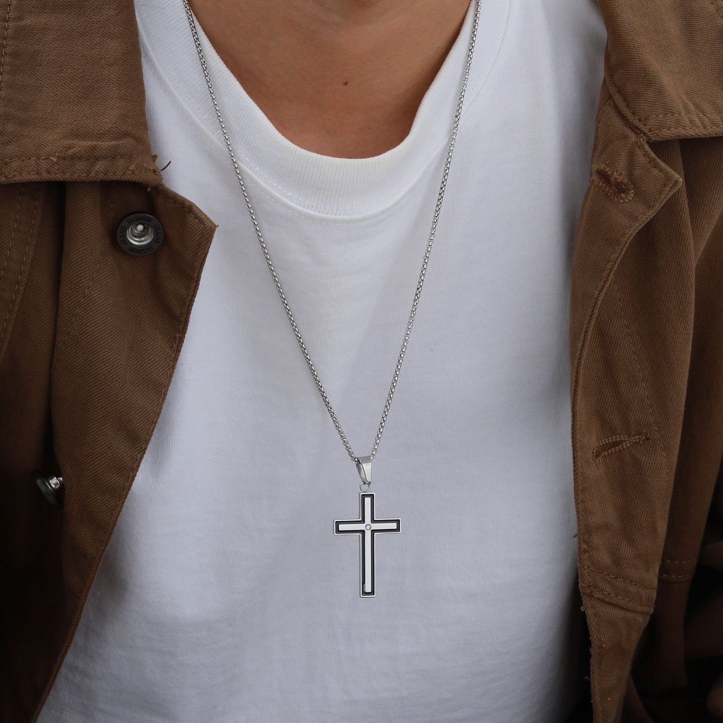 Planderful Mens Cross Pendant Necklace Durable Steel