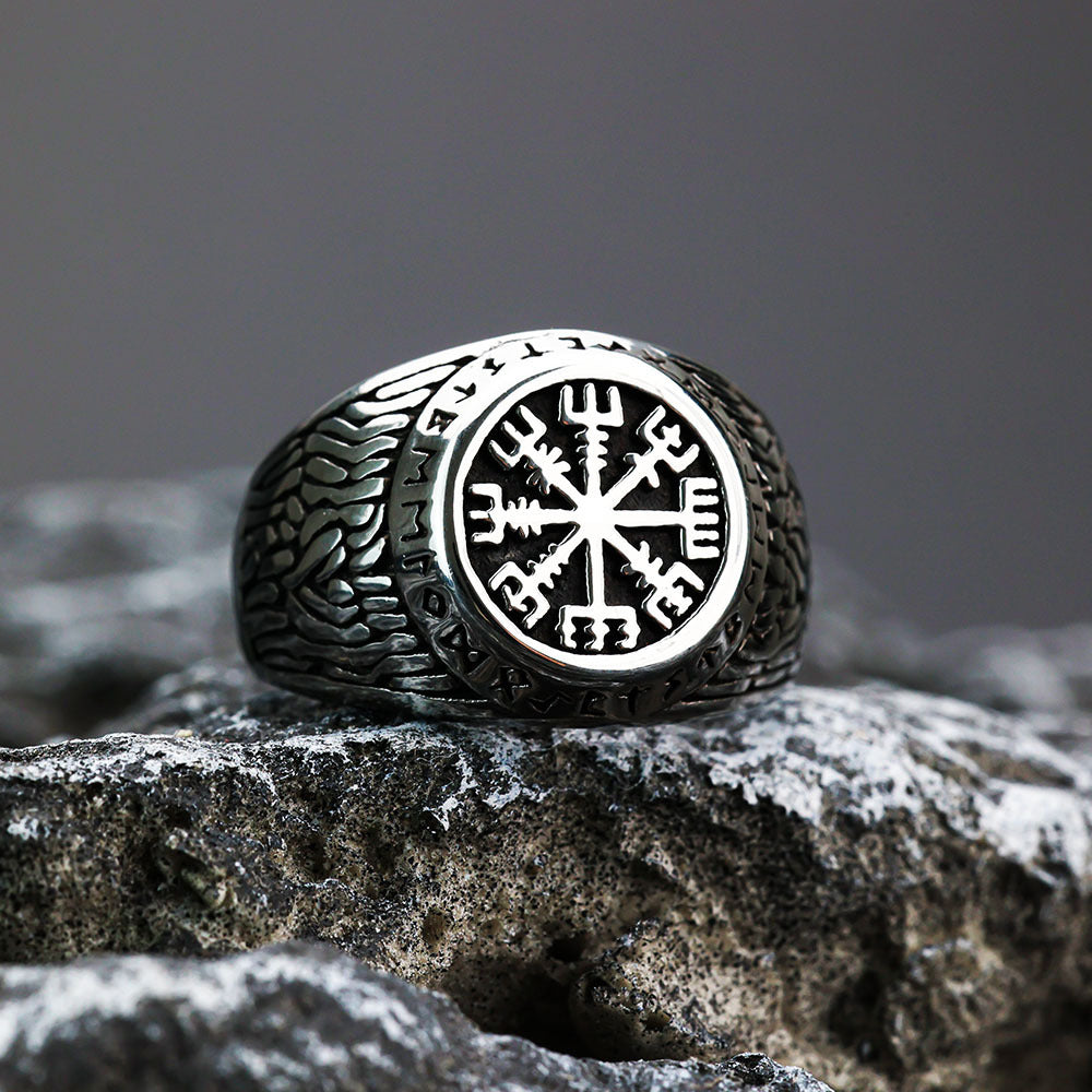 Planderful Viking Ring for Men Stainless Steel Compass Rune Punk Style Bold Durability