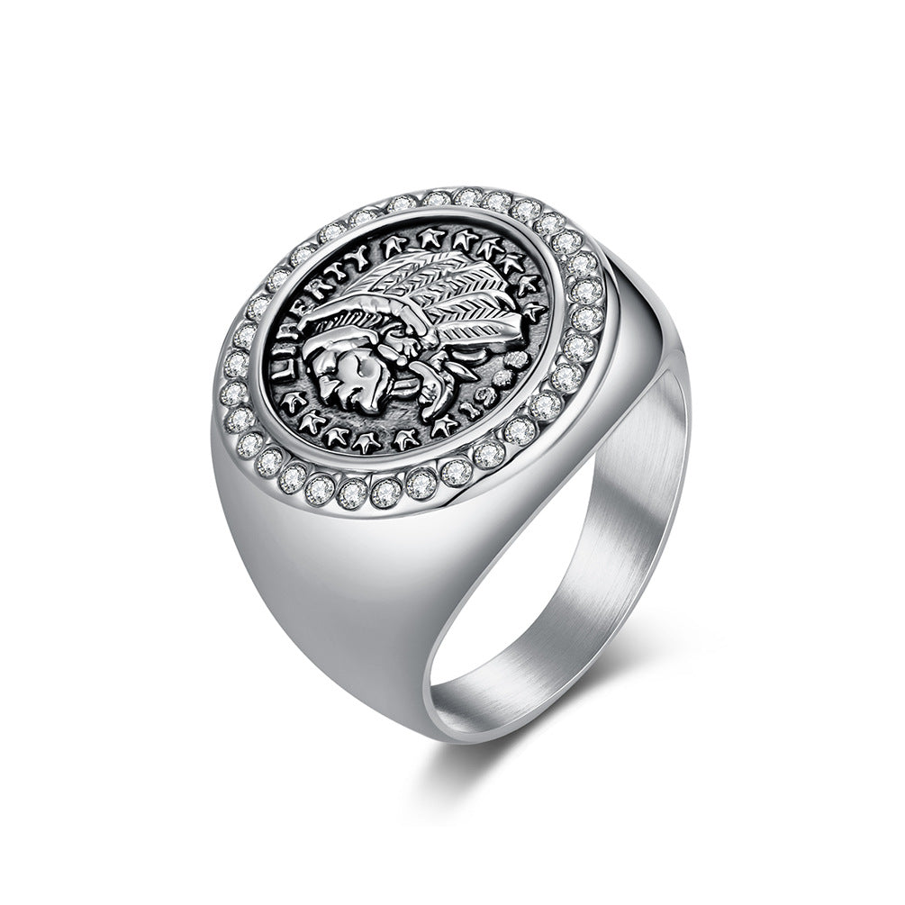 Planderful Personalized Zircon Inlaid Stainless Steel Ring For Men Modern Fashion Hand Jewelry