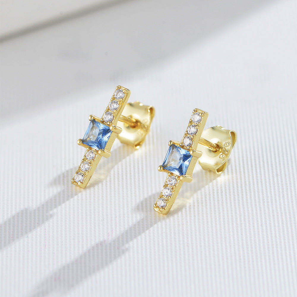 Geometric Square Zircon Sterling Silver Stud Earrings Europe And America Earrings,