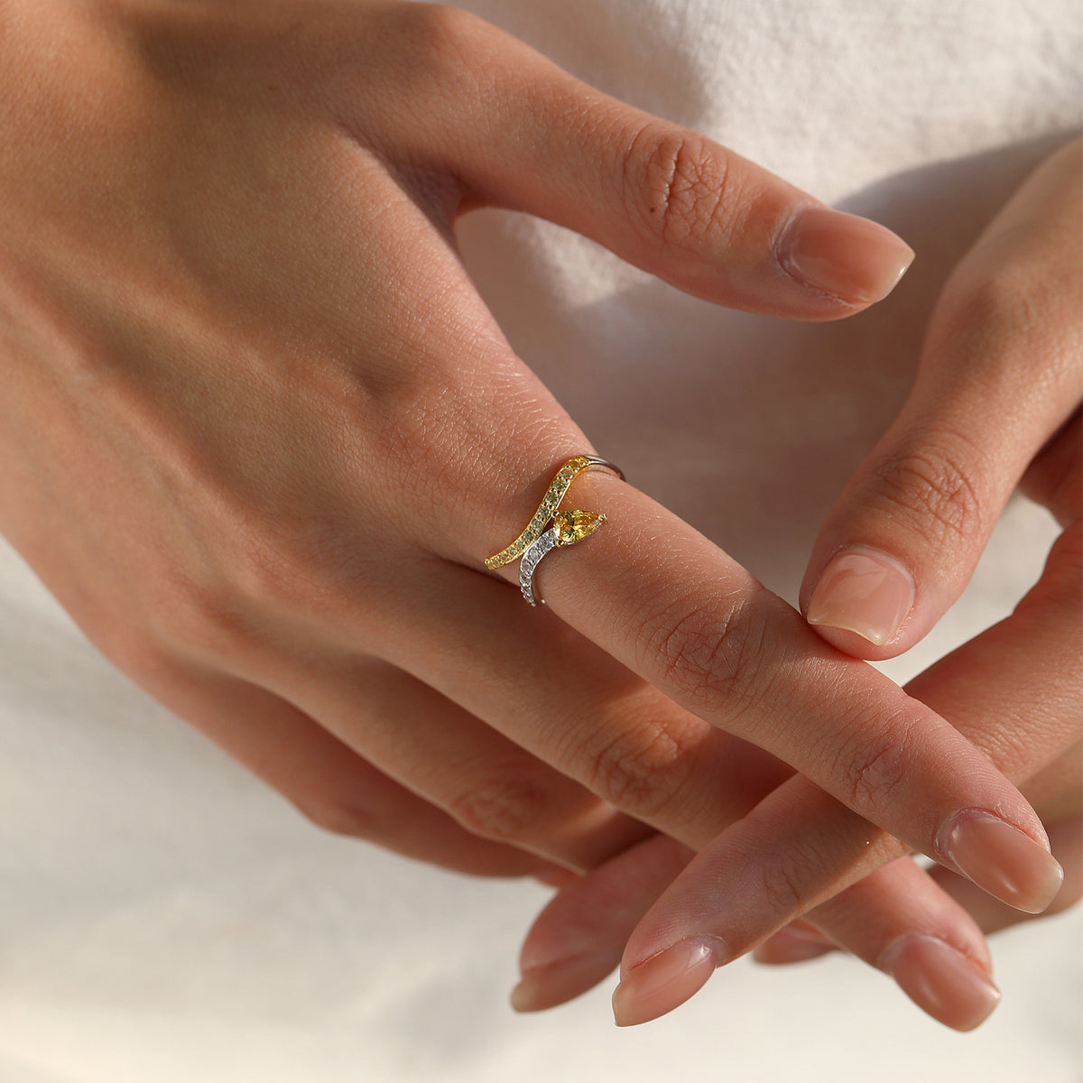 925 Sterling Silver Two-Tone Zircon Snake Ring