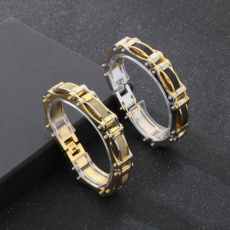 Planderful Mens Tri Color Stainless Steel Bracelet For Men
