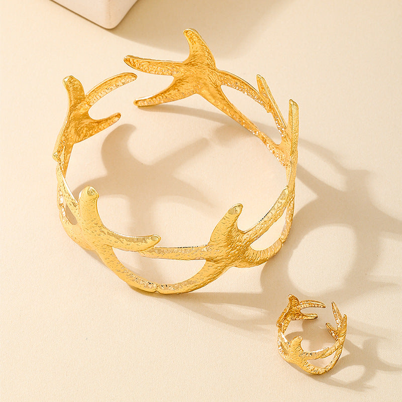 Fashionable Ocean Style Starfish Bracelet Ring Set for Women