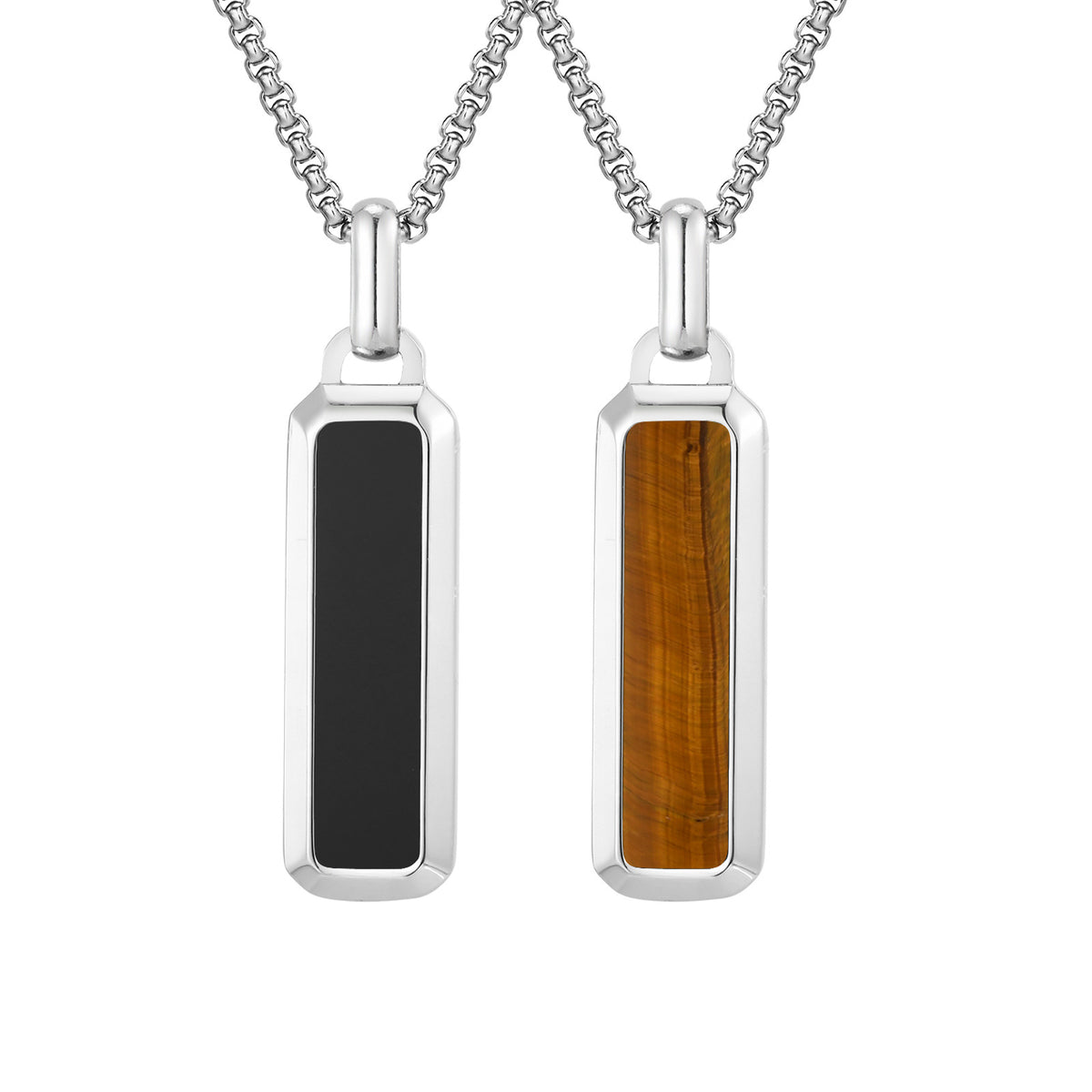 Tiger's Eye Geometric Stainless Steel Necklace for Men