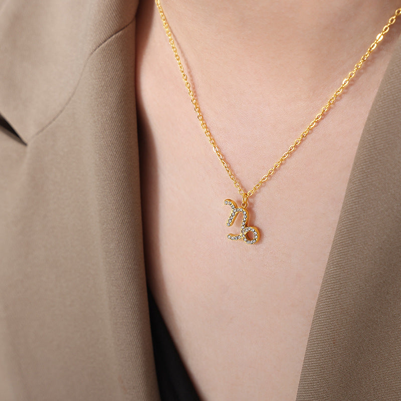 Golden Zodiac Rhinestone Pendant Necklace - Wholesale Fashion Jewelry