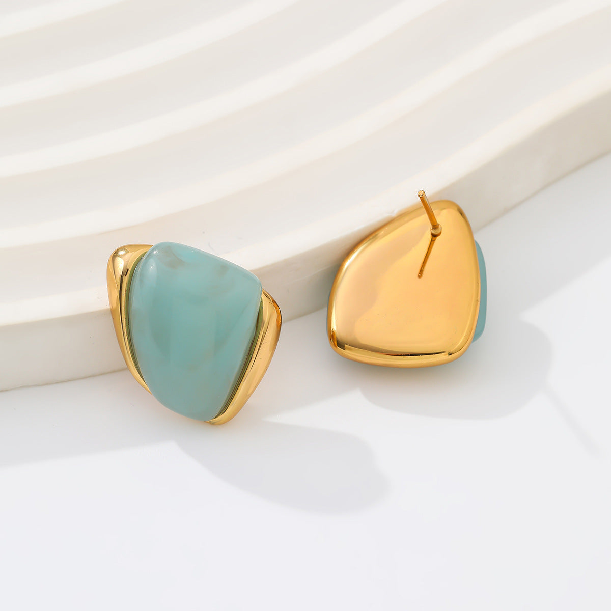 Planderful Vienna Verve Stainless Steel Stud Earrings Geometric Irregular Golden Edge Statement For Women
