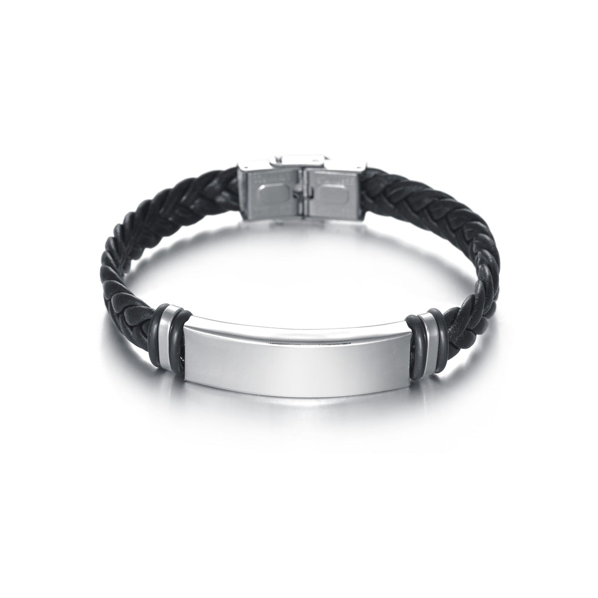 Planderful Leather Twist Stainless Steel Bracelet for Men