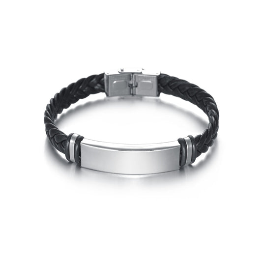 Planderful Leather Twist Stainless Steel Bracelet for Men