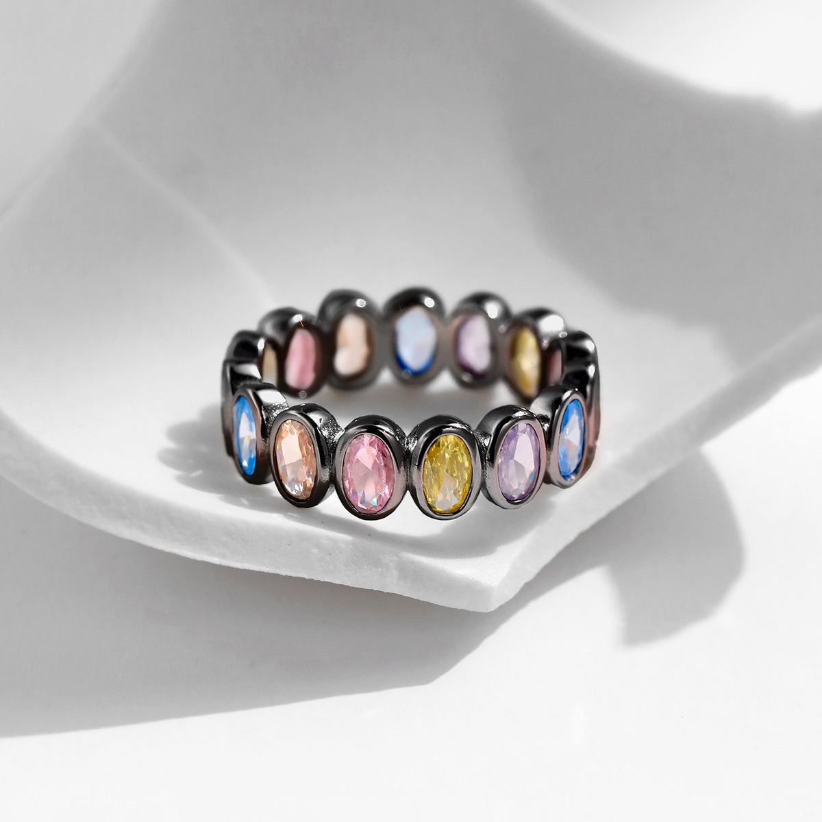 925 Sterling Silver Rainbow Zircon Band Ring