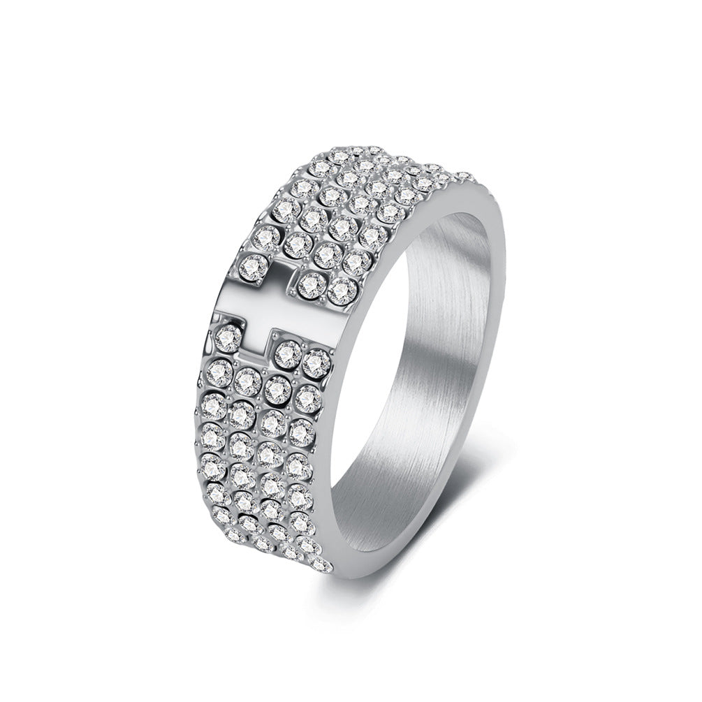 Full Zircon Cross Ring Stainless Steel Plated 18k Gold Men's Punk