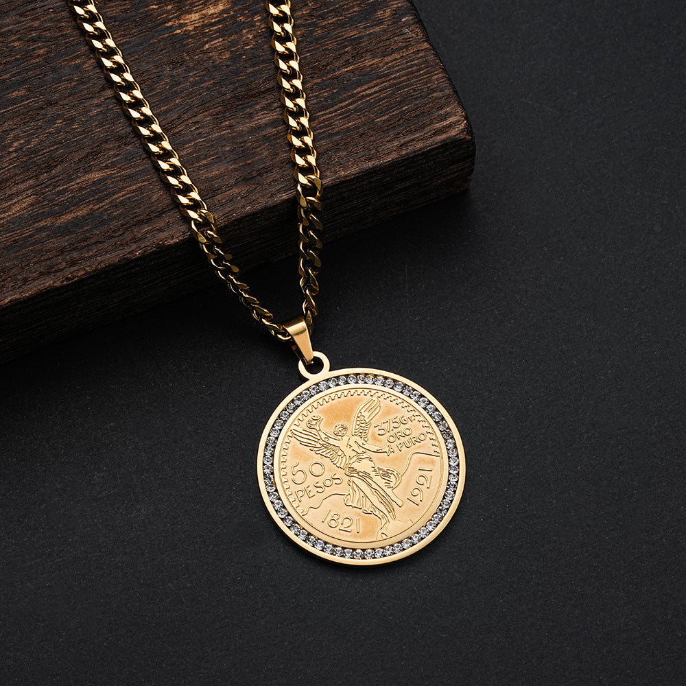 Planderful Muse Coin Pendant Necklace Unisex Durable Steel