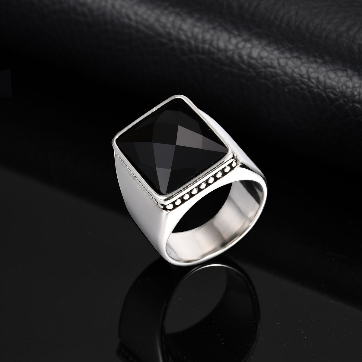 Stainless Steel Hip Hop Glass Cut Men's Ring