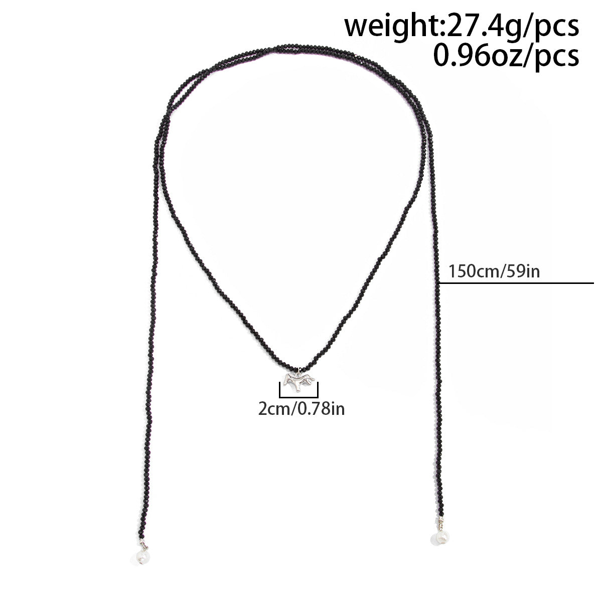 Long Winding Beaded Necklace Pearl Pony Pendant
