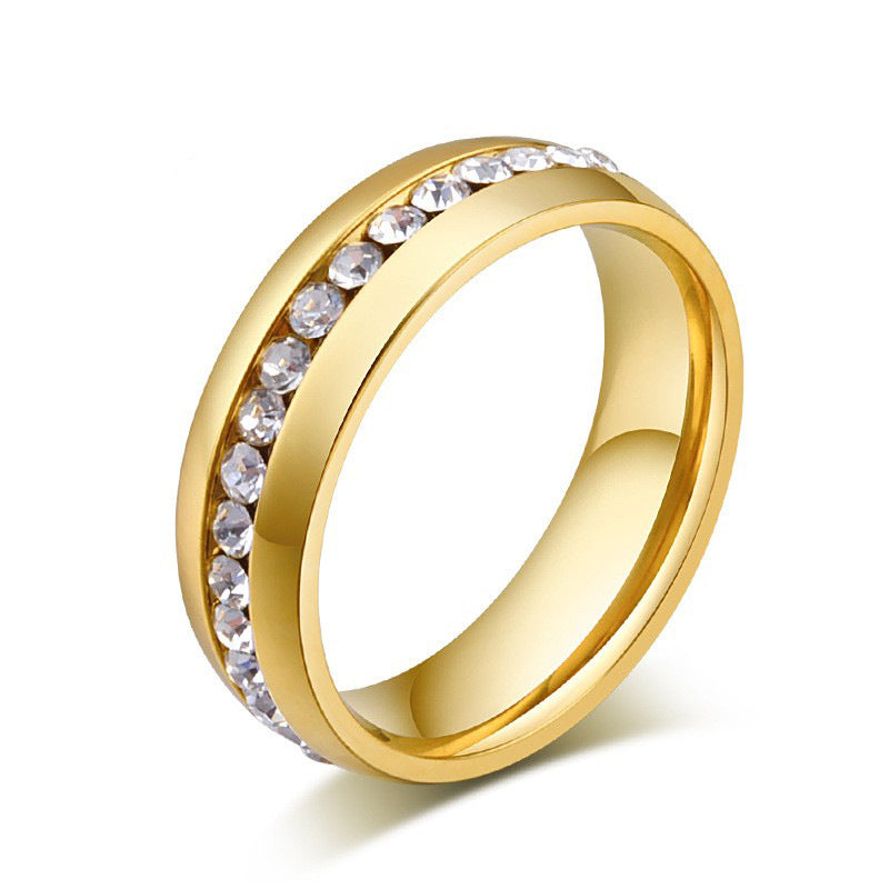 European – American Gold Zircon Ring – Stainless Steel Circumference Pavé Zircon