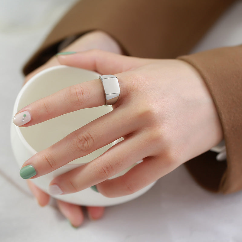 Stainless Steel Bare Body Square Ring Steel Gold Women's Jewelry