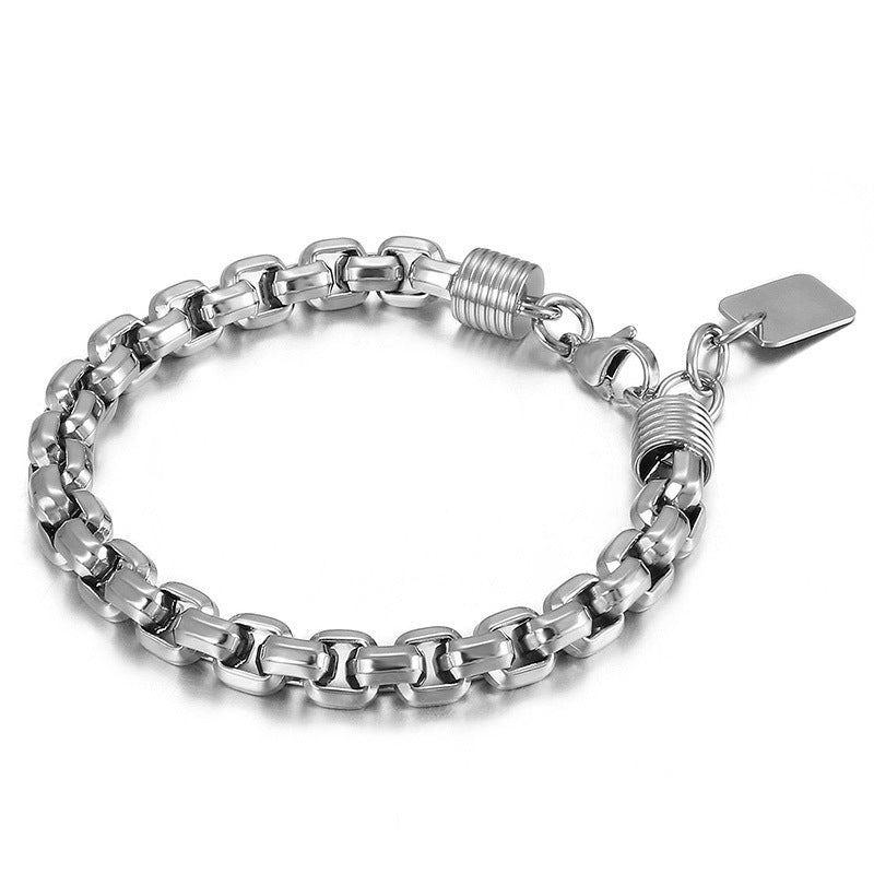 Punk Style Men's Stainless Steel Square Pearl Bracelet – Men's Titanium Steel Design