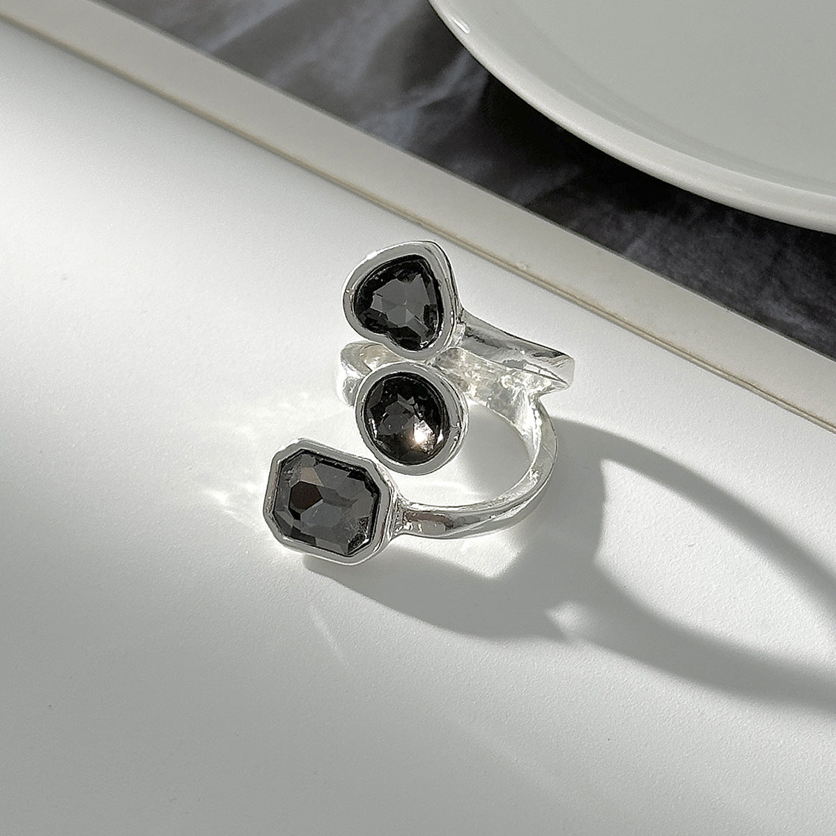 Black Acrylic Ring Planderful Vienna Verve For Minimalist Women Geometric Square Statement Jewelry