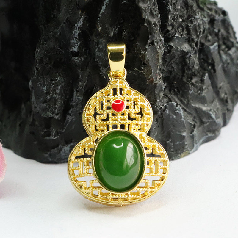Fortune's Favor Sterling Silver Jade Gourd Pendant