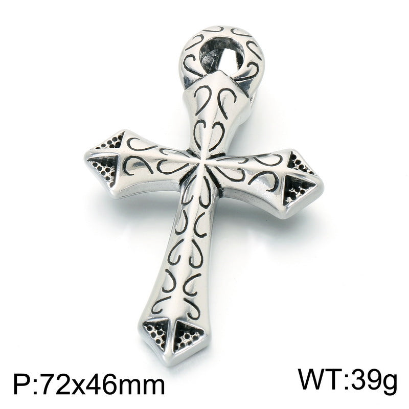 Cross Flower Pendant, Punk Style Goth Smear Skull Cross Stainless Steel Men's Pendant Necklace