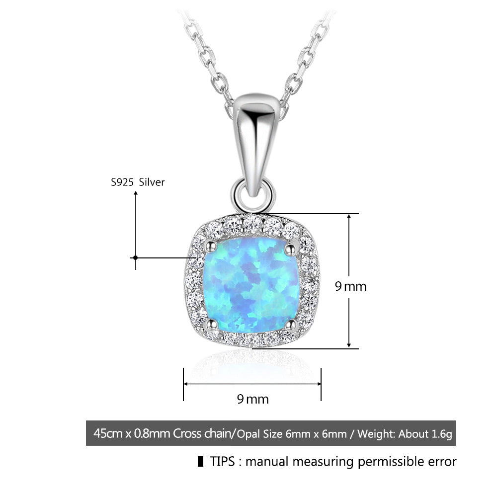 Planderful Jewelry Cushion Cut Opal Necklace Sterling Silver