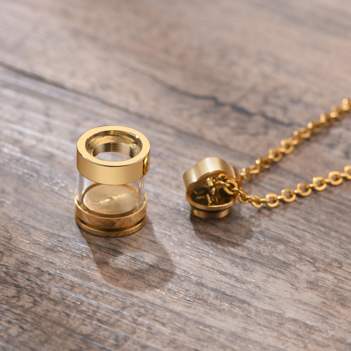 Stainless Steel Glass Transparent Urn Pendant Necklace Case