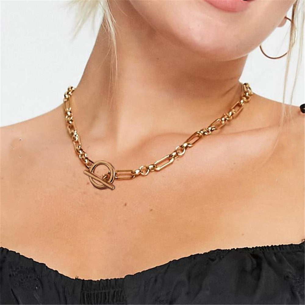Planderful Jewelry Bamboo Chain Necklace OT Buckle Steel Hip Hop Necklace For Women